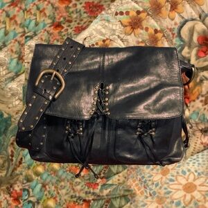 Black Leather Kooba Crossbody Messenger Bag Purse Large Cool